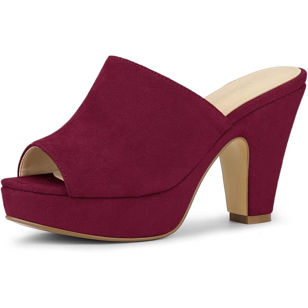 Allegra K Platform Mule Heels Open Toe Slip On Heeled‎ Sandals Burgundy 8.5 NEW